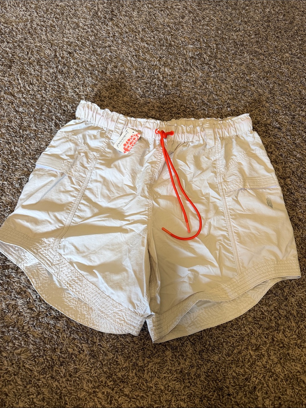Free People Beige Athletic Shorts with Bright Coral Drawstring
